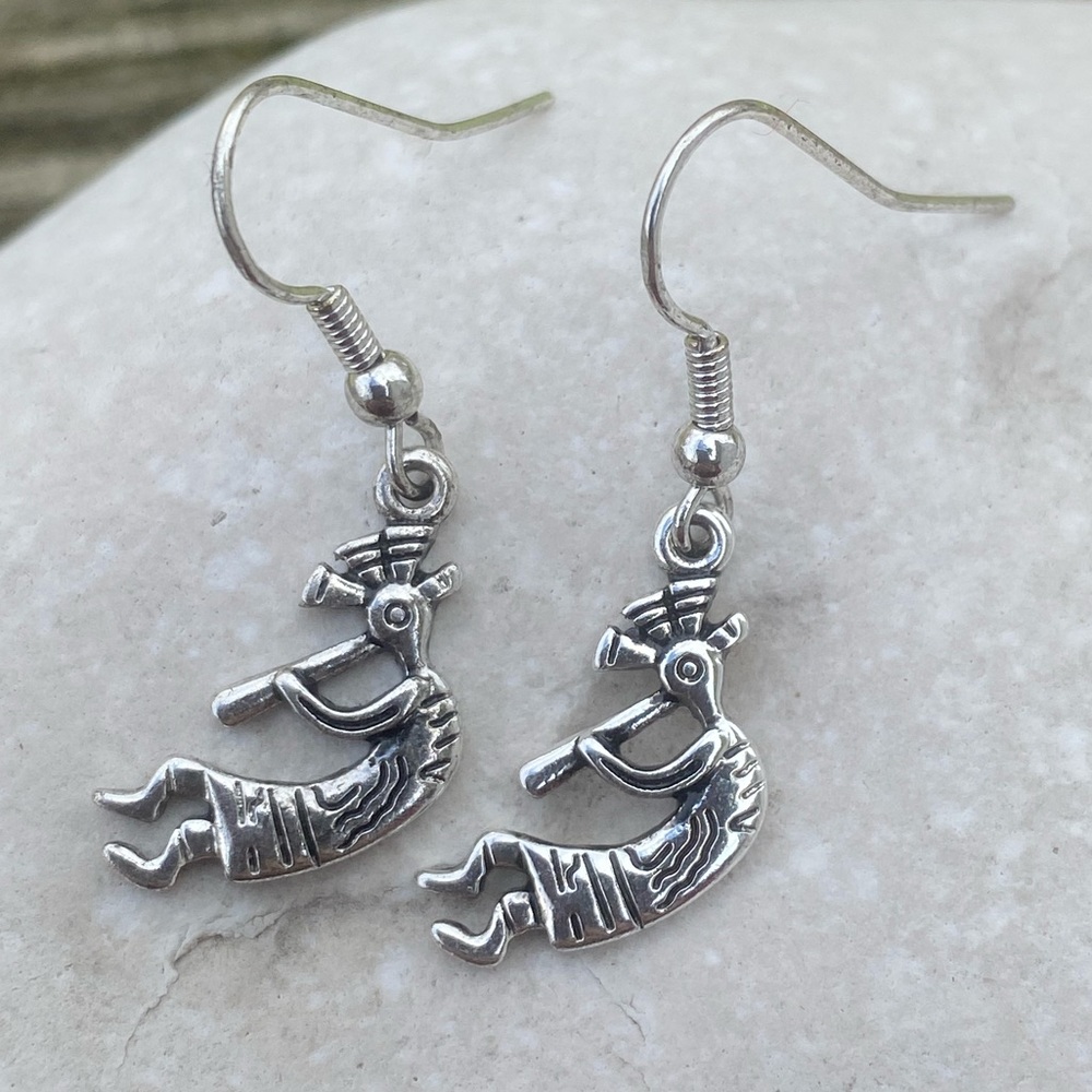 Kokopelli silver plated drop earrings